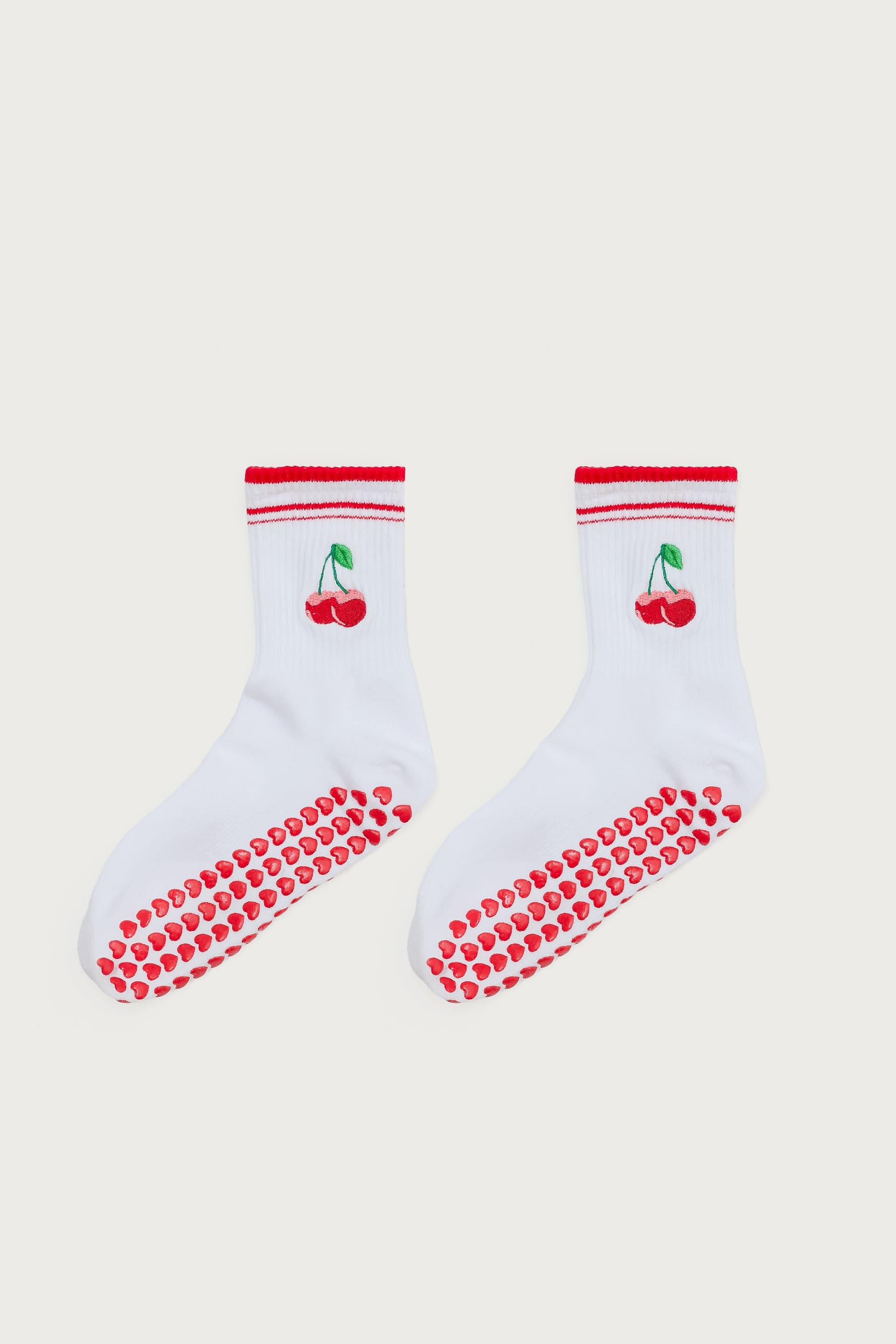Pilates Cherry Grip Socks - Cotton Polyester Spandex Blend, 10.6 Inch Length