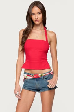 Dara Halter Top - Cotton Polyester Spandex with Tie Closure Side Slit