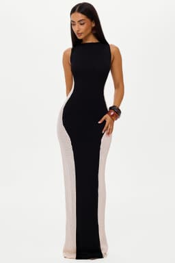 NYX Knitted Maxi Bodycon Dress Slash Neck Off-White Side Panels UK Size 8