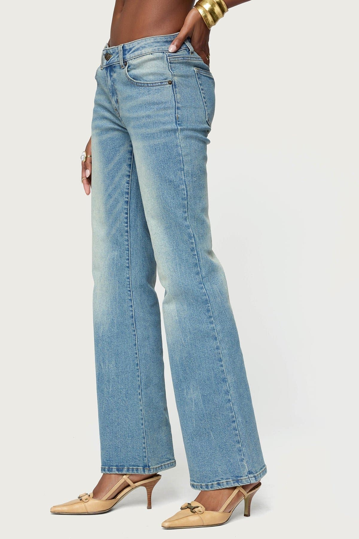 Jenni Washed Low Rise Flared Jeans - Stretchy Cotton Spandex Denim