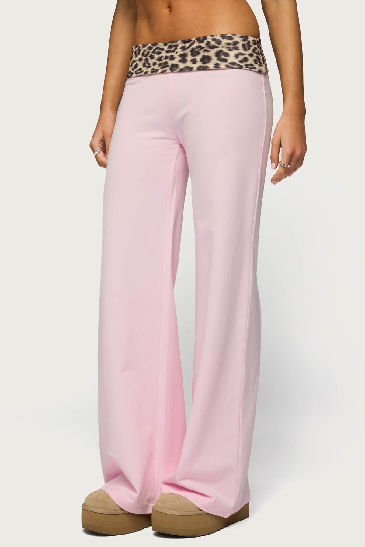 Leopard Foldover Pants - Flared Fit Cotton Spandex Inseam 31.5in Size S