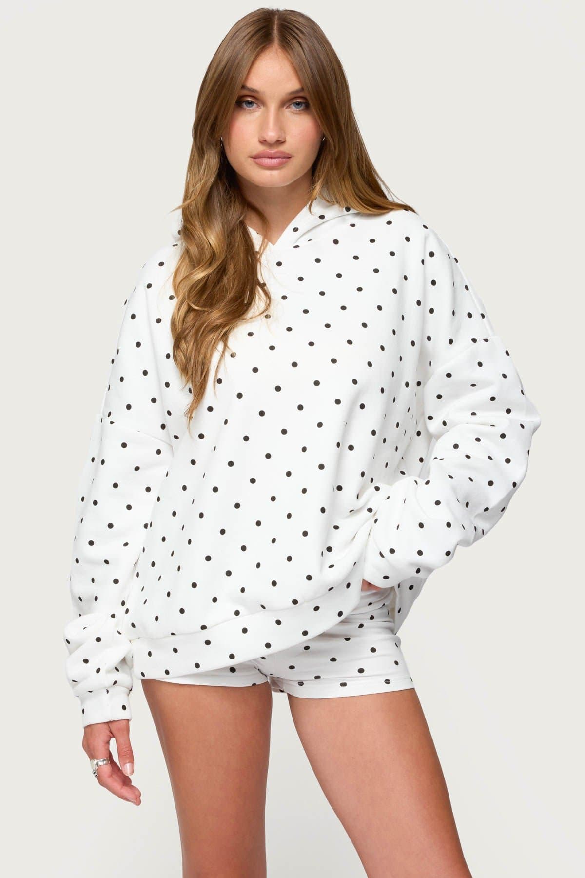 Chelsie Polka Dot Hoodie - Cotton Polyester Print with Edikted Graphic