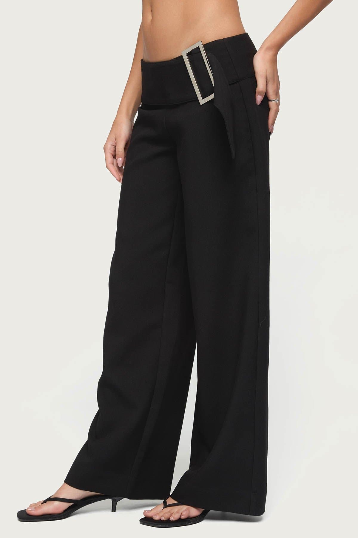 Cerise Buckle Low Rise Baggy Pants - Polyester Rayon Spandex