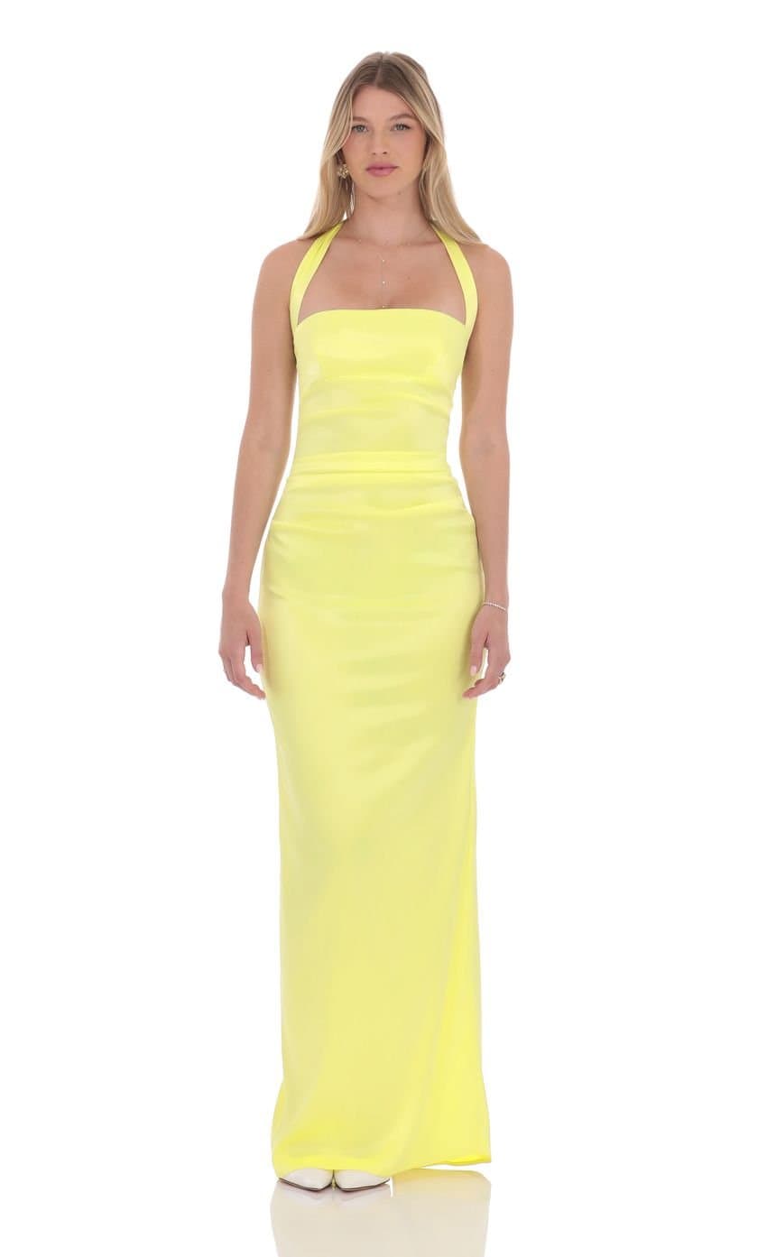 Satin Halter Maxi Dress in Yellow