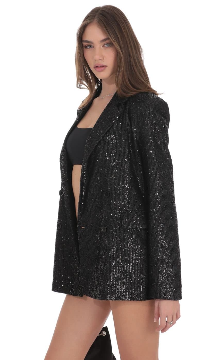 Double Breasted Sequin Blazer in Black