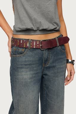 Studded Mixed Tone Belt - Polyurethane 43.7 Inch Length