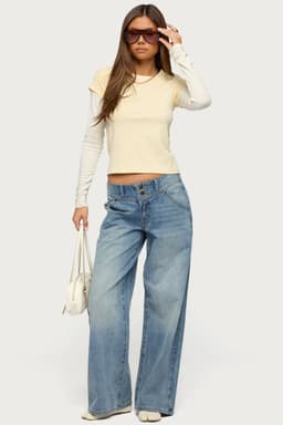 Meredith Low Rise Wide Leg Jeans 100% Cotton Rigid Denim Size S Inseam 31.1in
