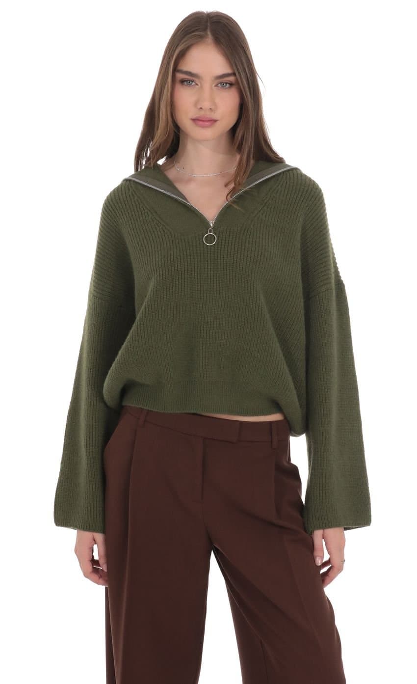 Knit Quarter-Zip Jumper in Green