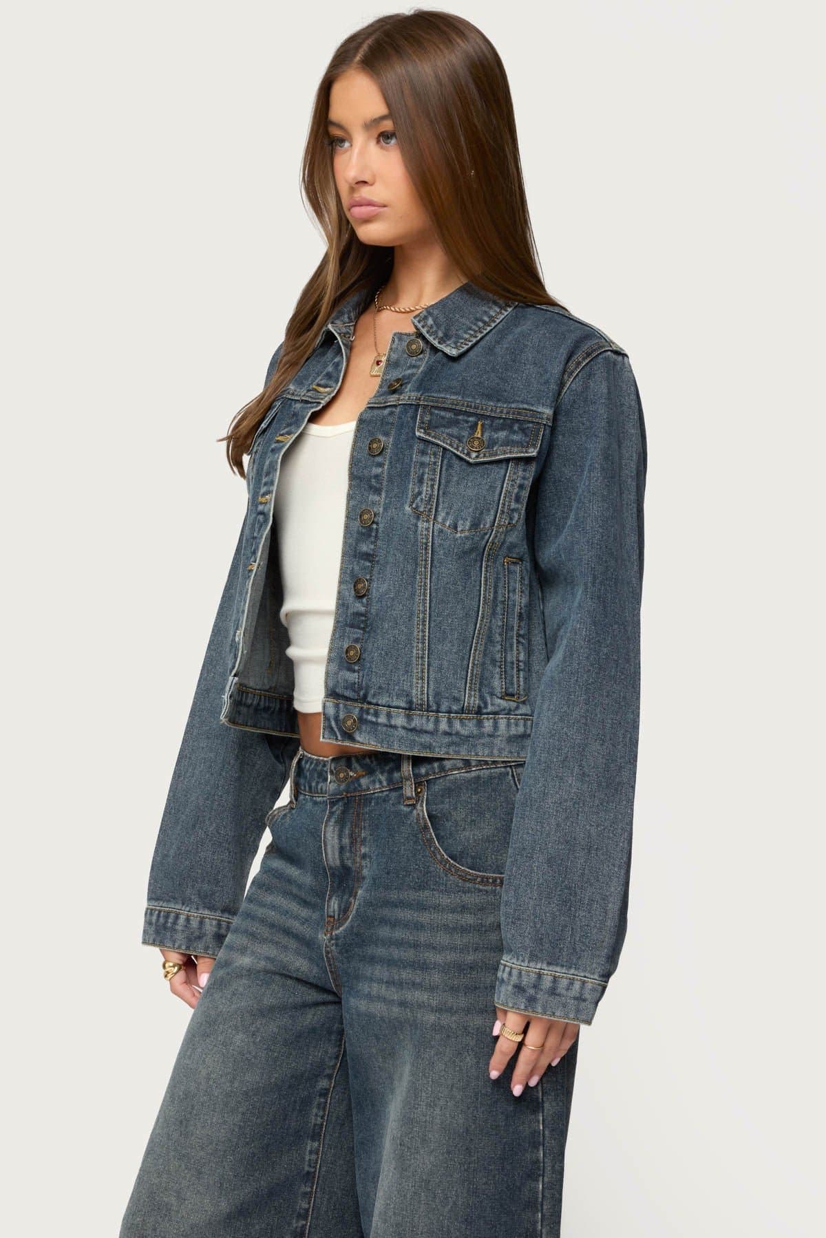 Barb Denim Jacket 100% Cotton Collared with Pockets Contrast Stitching Button Closure
