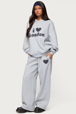 I Heart London Polka Dot Heart Patch Sweatpants - Polyester Cotton