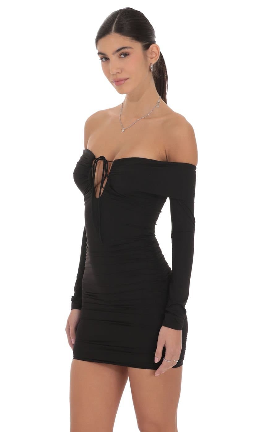 Plunge Off Shoulder Bodycon Dress in Black