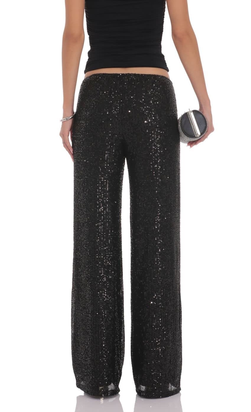Straight Sequin Pants in Black