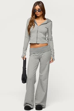 Meggy Striped Foldover Pants - Cotton Spandex, Contrast Waistband