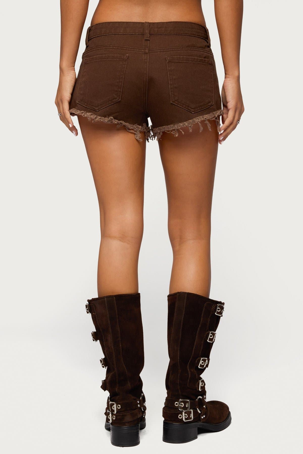 Josefina Low Rise Denim Shorts 100% Cotton Distressed Hem Inseam 1.8"