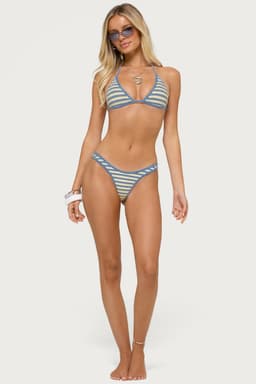 Jayla Striped Bikini Bottom - Polyester Spandex Double-Lined Stretch