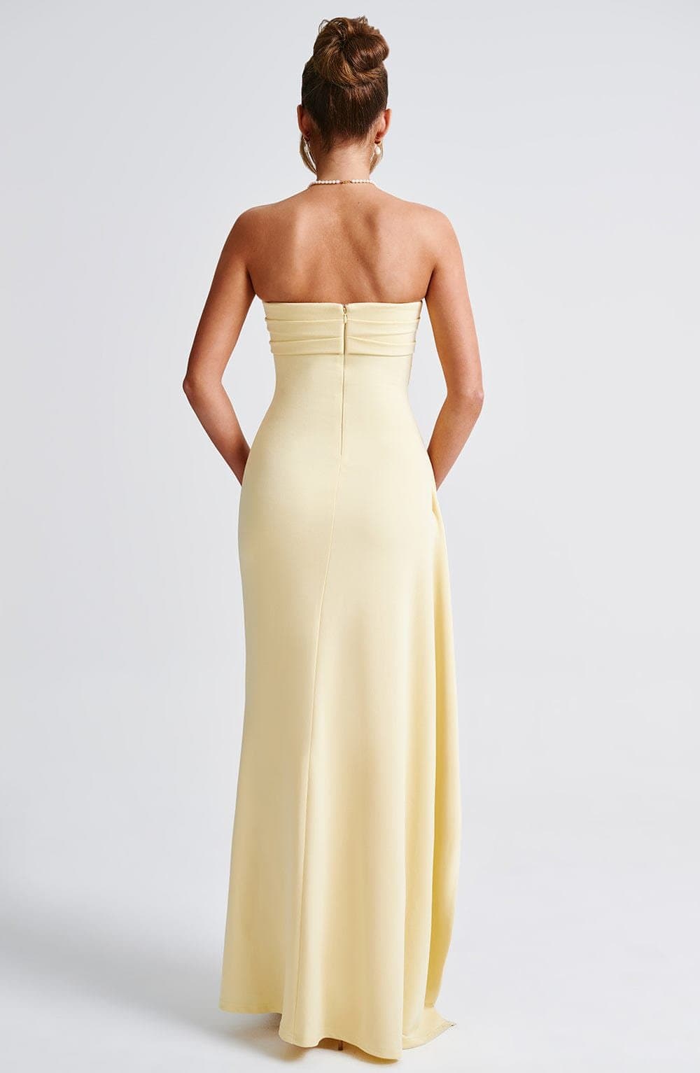 Zafira Lemon Maxi Dress - Strapless Stretch Crepe Thigh High Split