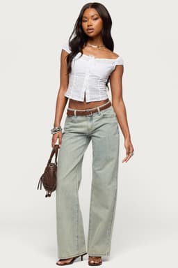 Tall Magda Acid Wash Low Rise Baggy Jeans 100% Cotton Inseam 33.3in