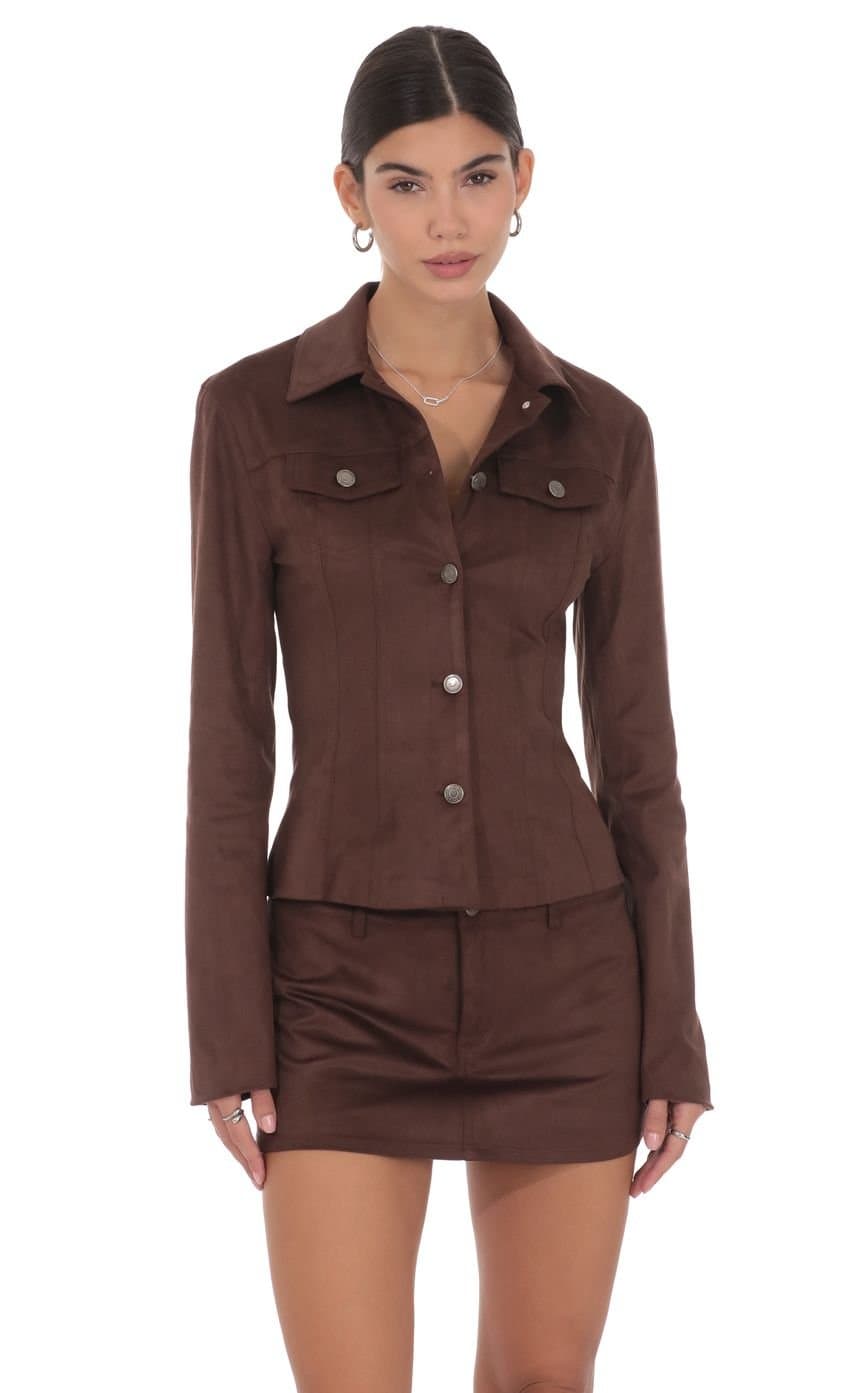 Collared Suede Button Down in Chocolate
