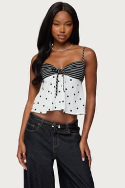 Tilly Mixed Print Top - Polka Dot Striped Polyester Sweetheart Neckline