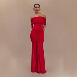 Off Shoulder Ruched Mermaid Maxi Dress – Bodycon Draped Evening Gown for Formal Events XS-XL
