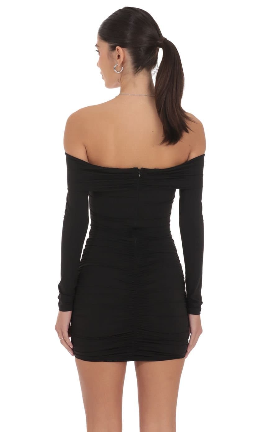 Plunge Off Shoulder Bodycon Dress in Black