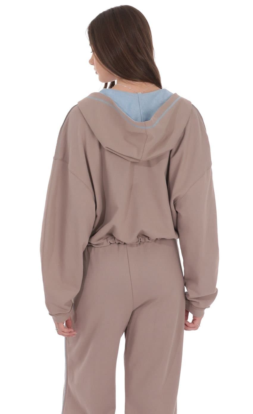 Two-Toned Cropped Hoodie in Taupe