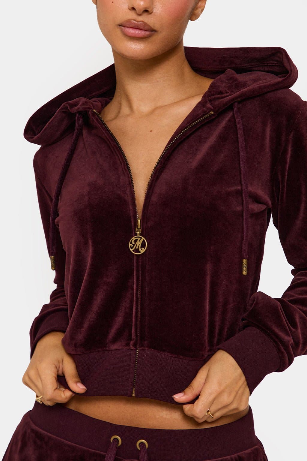 Wine Velour Zip Up Hoodie with Murci Branding Regular Fit