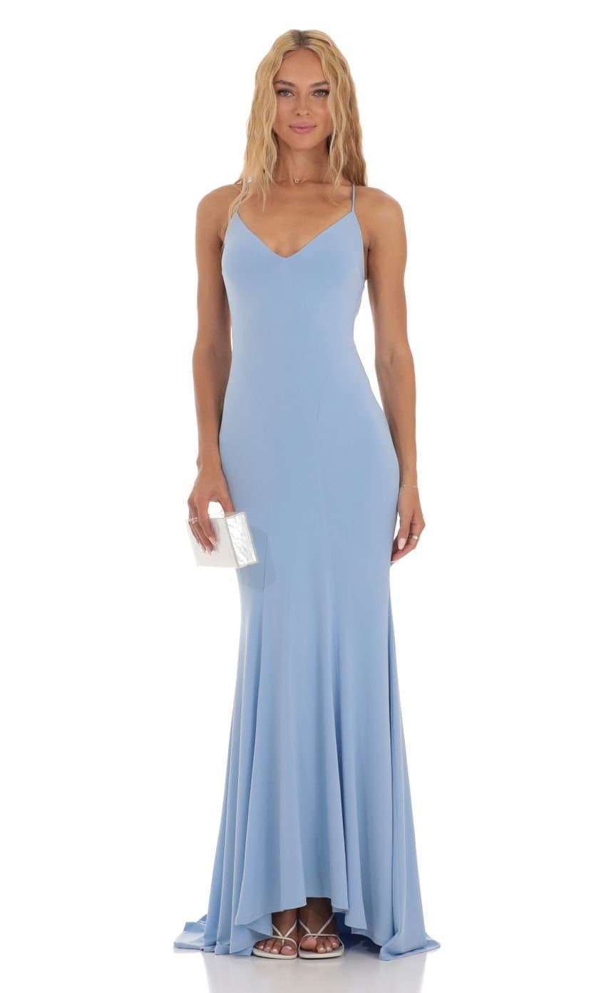 Open Back Maxi Dress in Blue