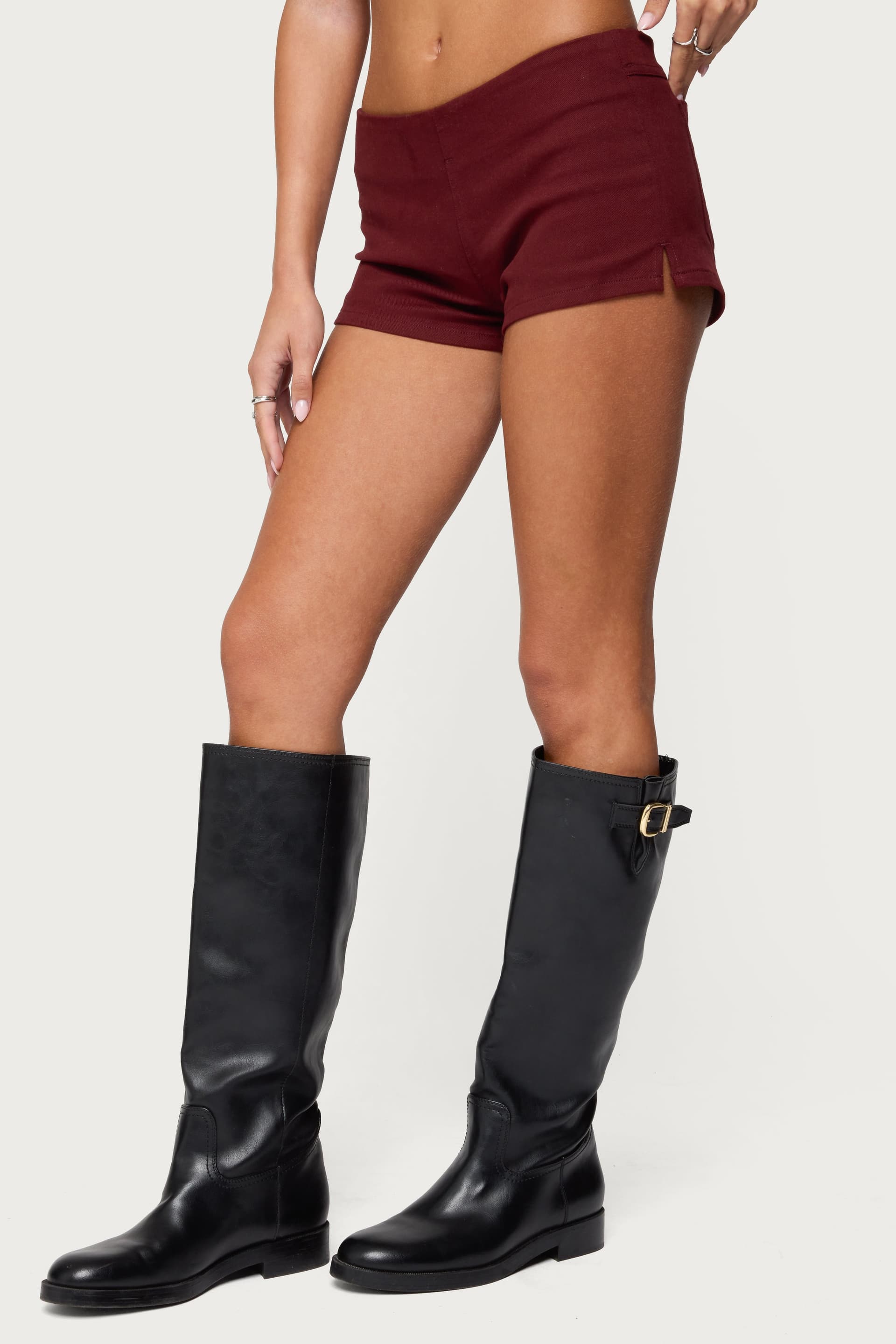 Dinah Denim Micro Shorts - Low Rise Stretch Cotton Spandex with Side Slit