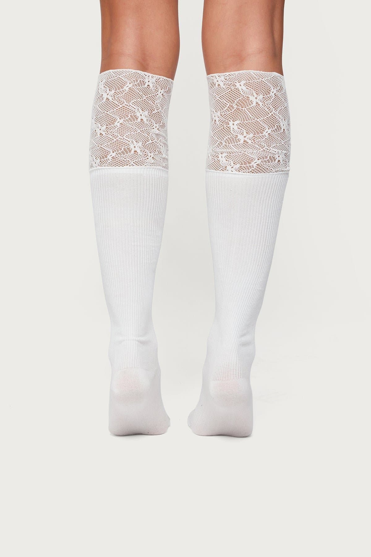 Lacey Layered Knee High Socks - Cotton Polyester Spandex Blend, 24.8 Inch Length