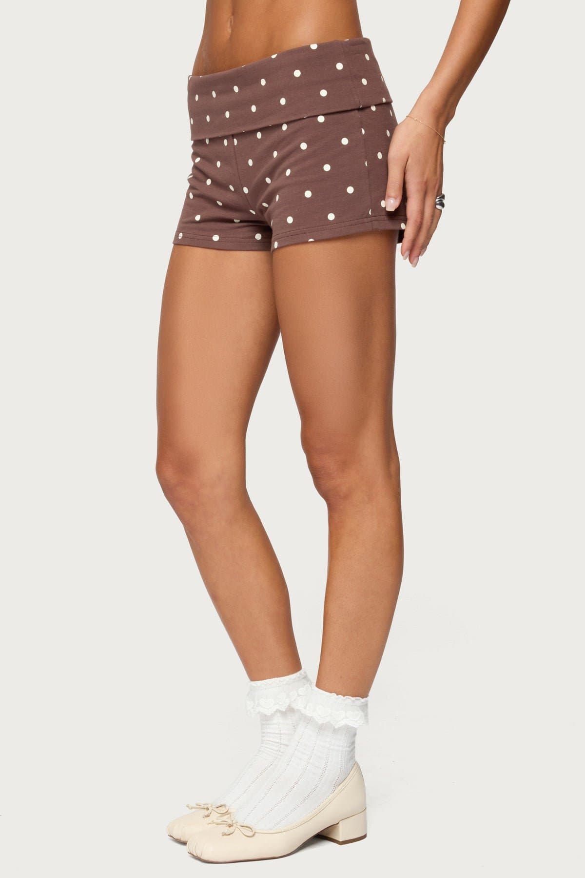 Chelsie Women's Polka Dot Foldover Shorts - Cotton Spandex, Size S Inseam 2"