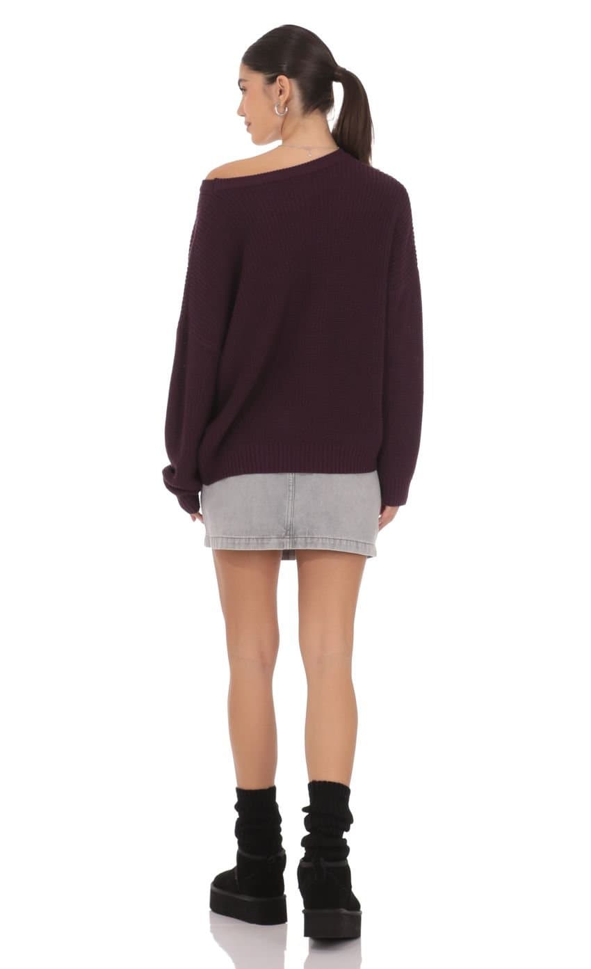 Oversize Open Knit Jumper in Purple