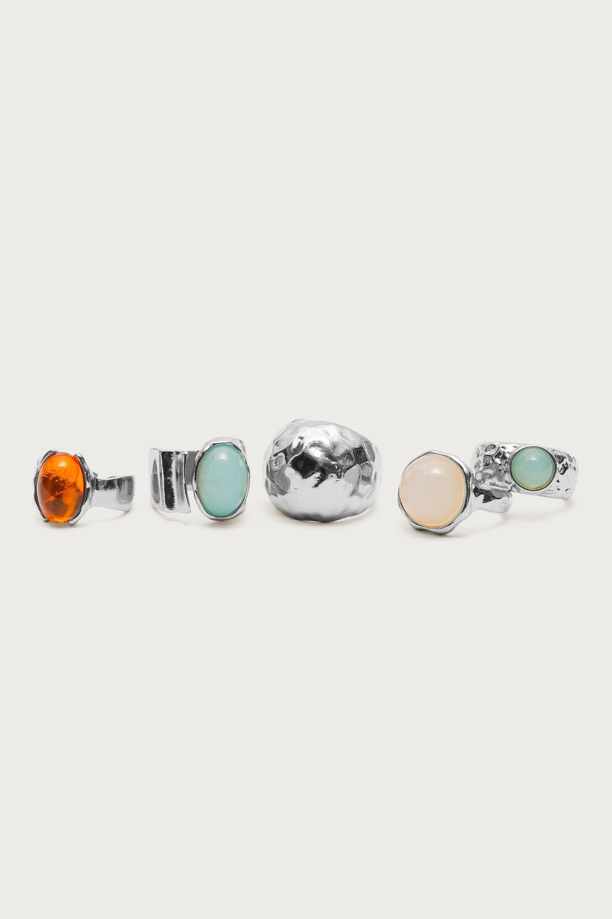 Assorted Gemstone Ring Pack Silver Tone Metal Diameter 0.9-1 Inch