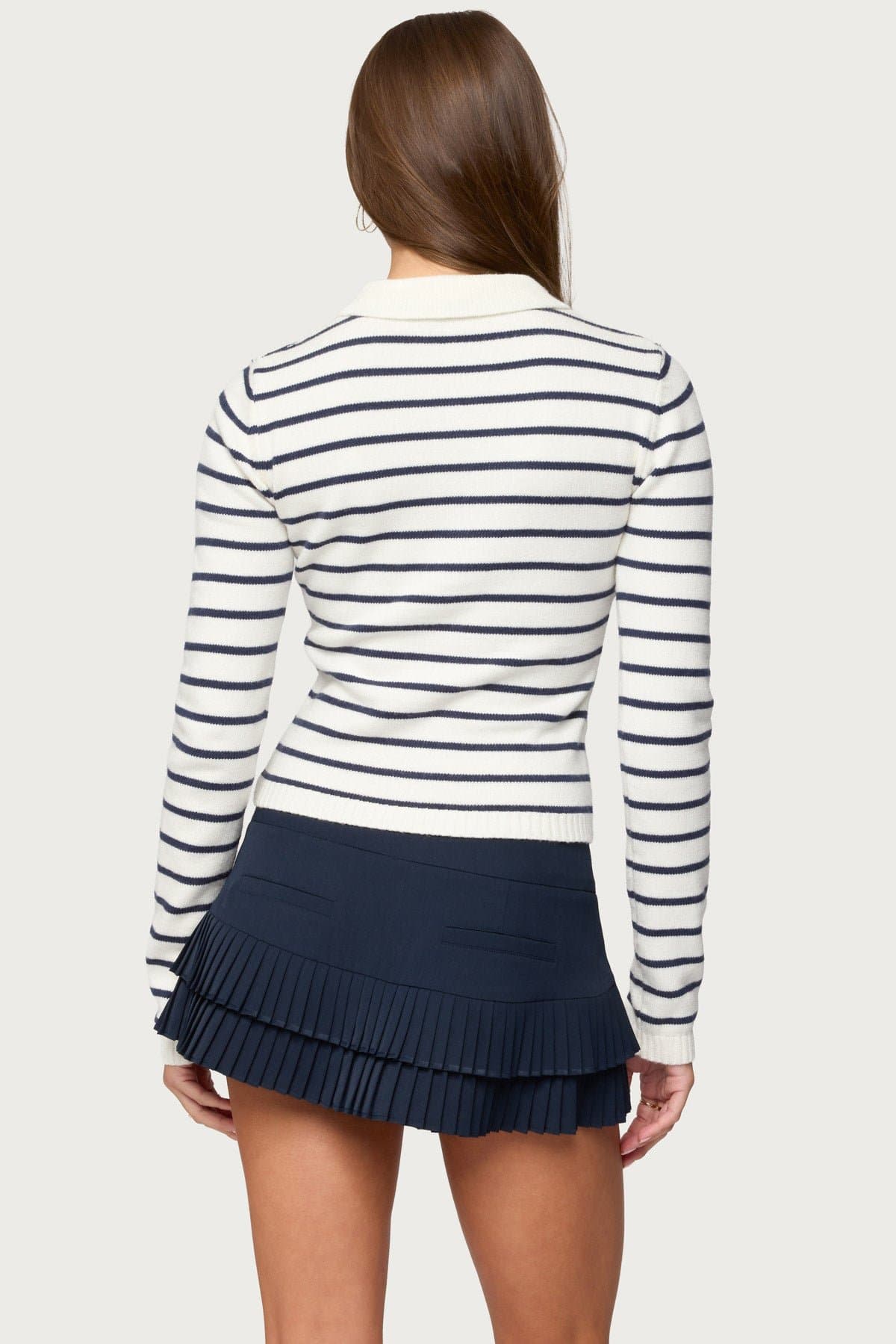 Loreen Striped Knit Cardigan - Acrylic Knit with Front Buttons, Classic Collar