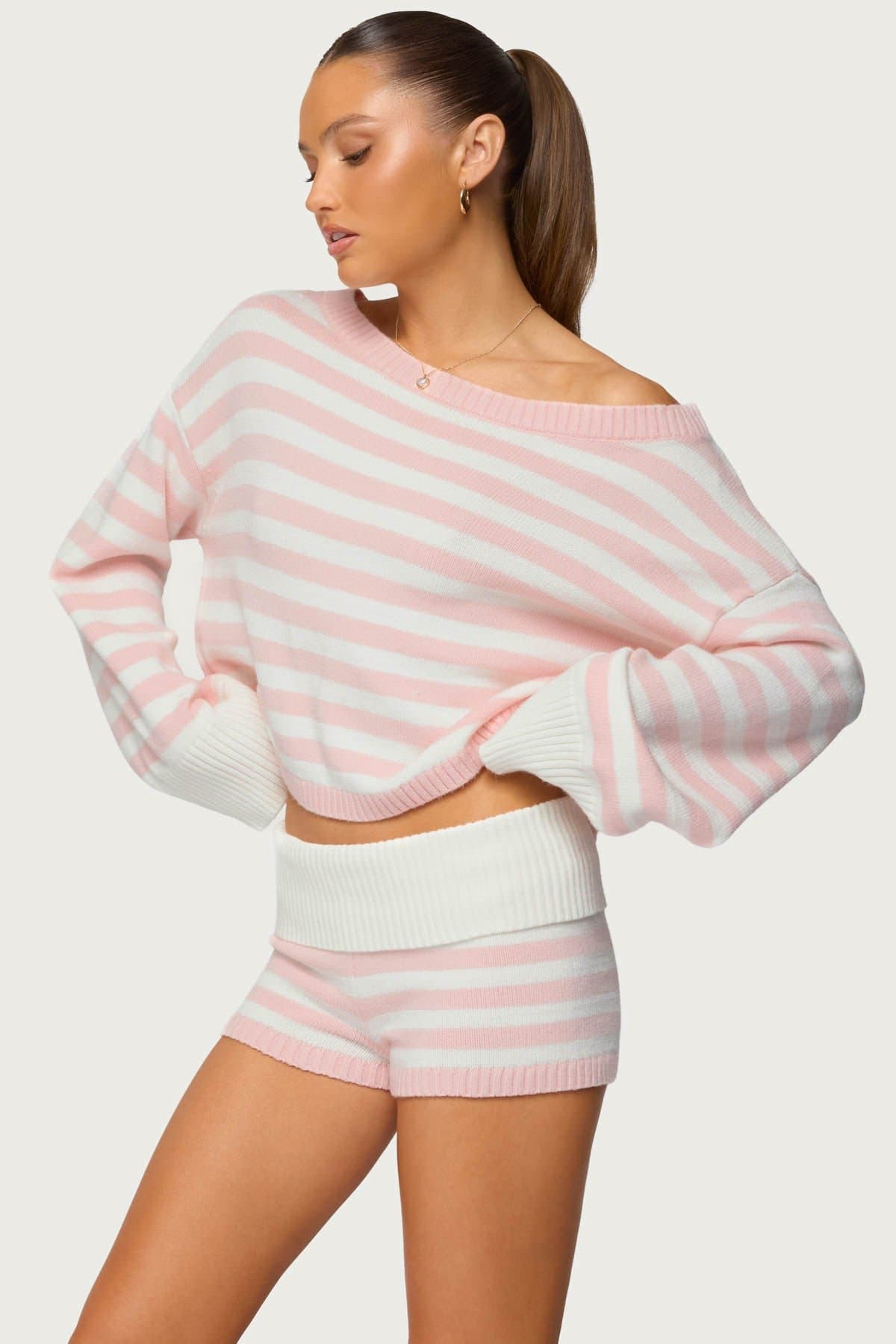 Saphi Striped Oversized Knit Sweater with Contrast Cuffs