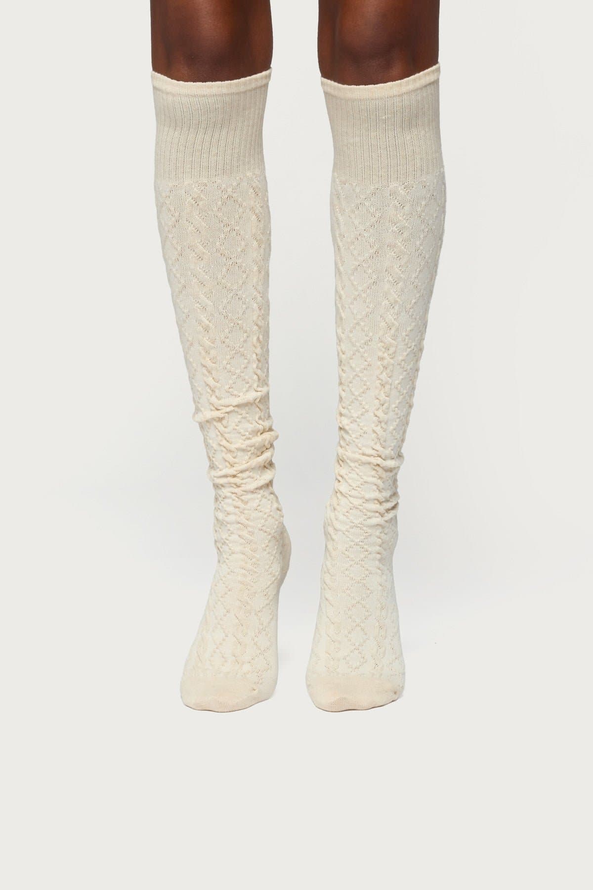 Cable Knit Socks - Polyester Cotton Spandex Blend, 20.9 Inch Length