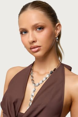 Cascading Pendant Necklace - Silver Tone Metal 17.7 Inch Length