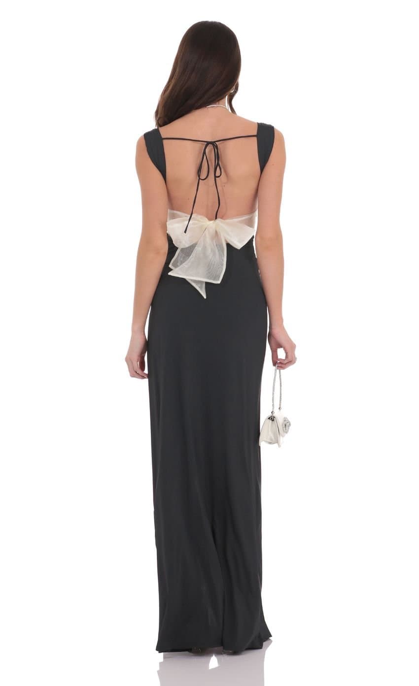 Open Back Bow Maxi Dress in Black