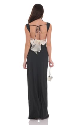 Open Back Bow Maxi Dress in Black