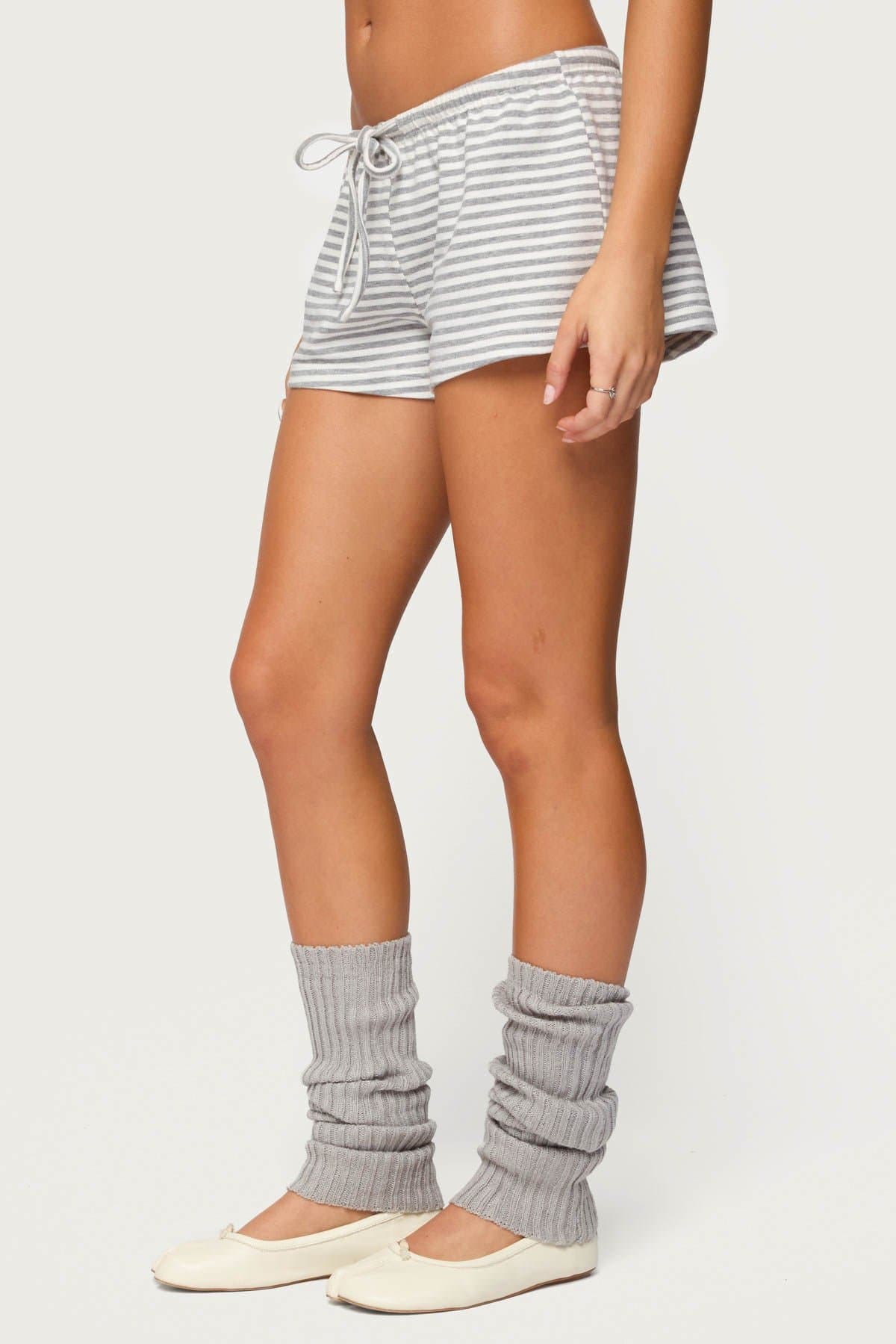 Jainee Striped Drawstring Shorts - Cotton Spandex Loungewear
