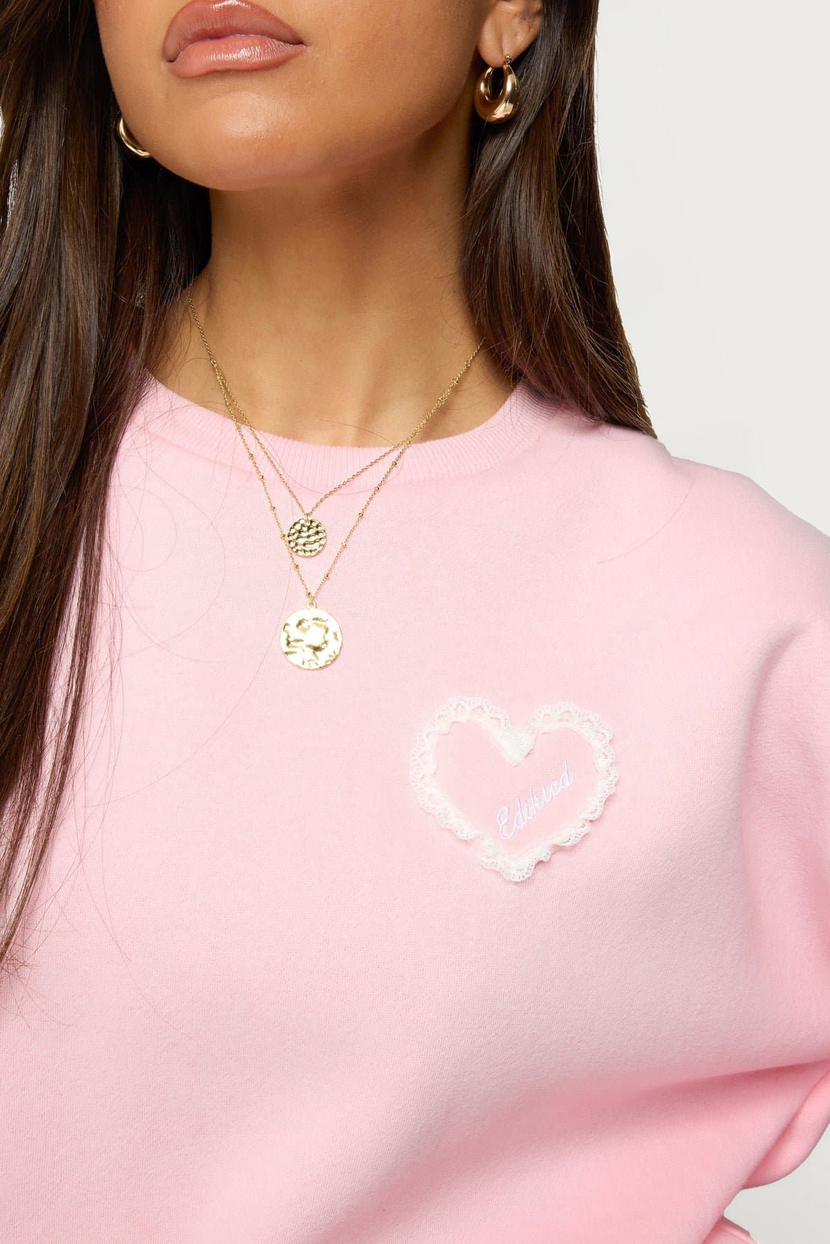Love Edikted Oversized Crewneck Sweatshirt with Lace Heart Patch