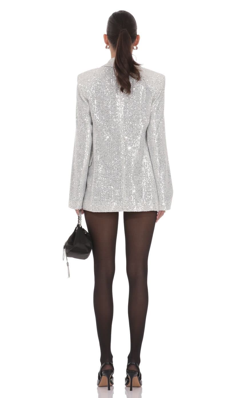 Double Breasted Sequin Blazer in Silver