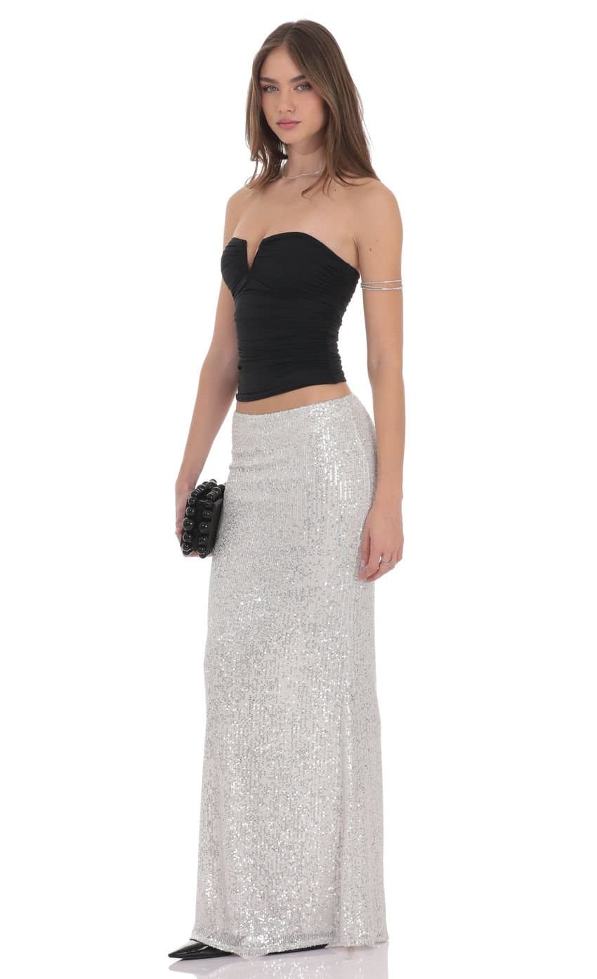 Sequin Maxi Skirt in Silver