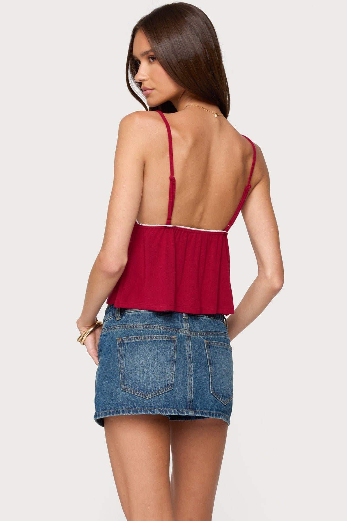 Kellyn Button Contrast Babydoll Tank Top with Adjustable Straps