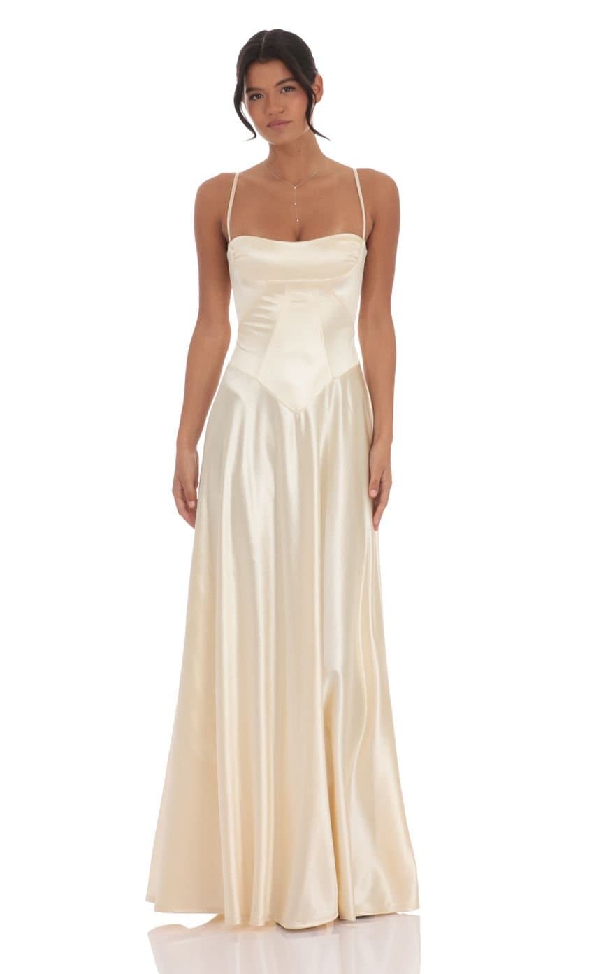Satin Square Neck Maxi Dress in Champagne