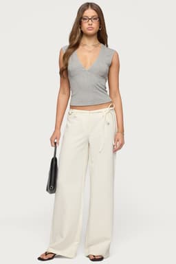 Raphael Tie Belt Pants - Polyester Rayon Spandex, Metal Ring Detail, Size S Inseam 32.3in