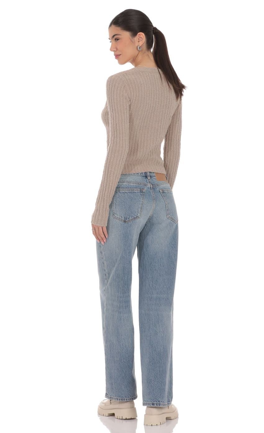 Ribbed Knit Cardigan in Light Brown