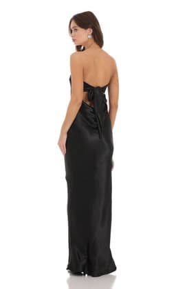 Strapless Satin Open Back Dress in Black