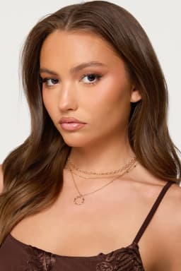 Mixed Chain Layered Necklace - Gold Tone Metal, Adjustable 15-18.5 Inch Length