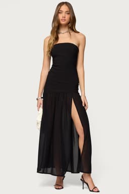 Marisa Strapless Fitted Bodice Maxi Dress with Side Slit Polyester Spandex